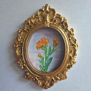 Micro Minature Acrylic Painting Floral Flowers Framed Original Art